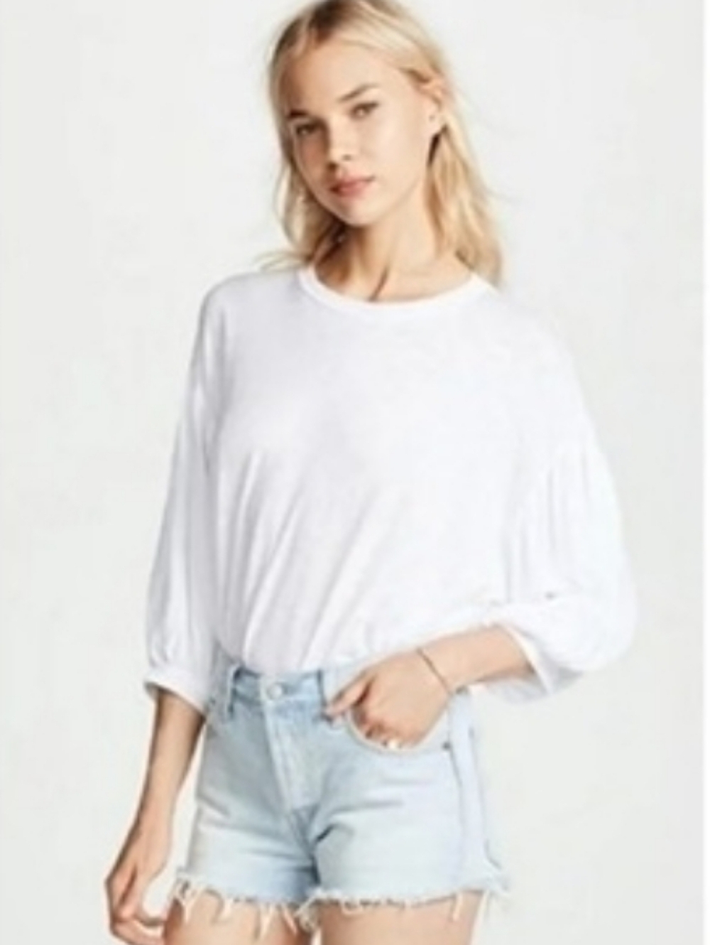 Anthropologie Velvet by Graham and Spencer  White Balloon Sleeve Crewneck Top XL
